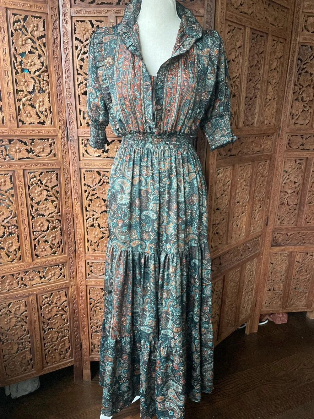 Vintage Boho Festival Western Paisley Tiered Ruffle Maxi Dress - Picture 5 of 16